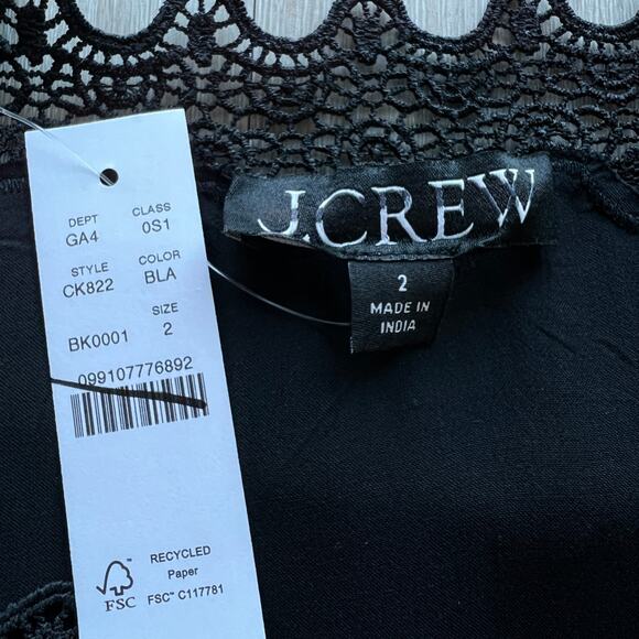 J Crew Lace Trim Shift Dress Linen Size 2 Black - Picture 2 of 12